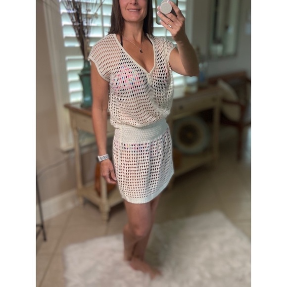 Crochet Mesh Mini Beach Swimsuit Lightweight Cover Up White 2222 - Picture 4 of 5